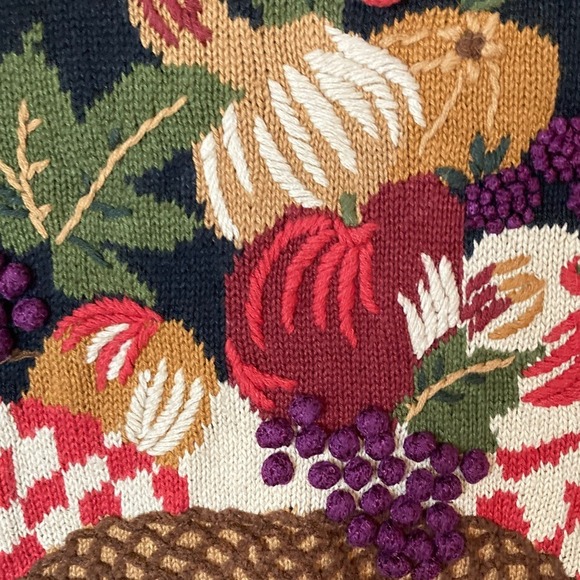 VTG Capacity Black Multi Knit Vest Floral Fruit Basket Embroidery Size XL - Picture 13 of 13